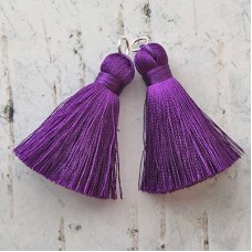 40mm Silk Tassels with Silver Jumpring - Iris Purple - 1 pair