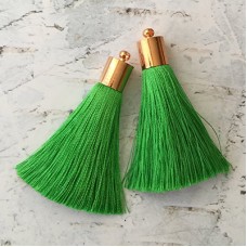 50mm Silk Tassels with Gold Plated Cap & Loop - Bright Green - 1 pair