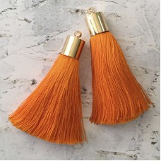 50mm Silk Tassels with Gold Plated Cap & Loop - Orange - 1 pair