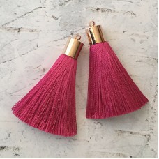 50mm Silk Tassels with Gold Plated Cap & Loop - Fuchsia Pink - 1 pair