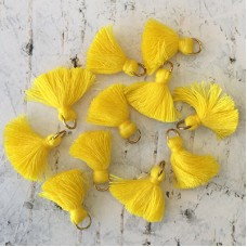 20mm Cotton Mini Tassels with Gold Jumpring - Pack of 10 - Sunflower/Gold