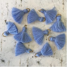 20mm Cotton Mini Tassels with Gold Jumpring - Pack of 10 - Sapphire Blue/Gold
