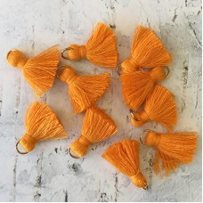20mm Cotton Mini Tassels with Gold Jumpring - Pack of 10 - Orange/Gold