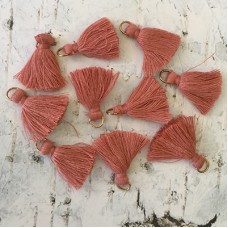 20mm Cotton Mini Tassels with Gold Jumpring - Pack of 10 - Dusty Pink/Gold