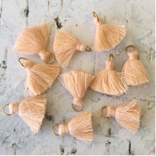 20mm Cotton Mini Tassels with Gold Jumpring - Pack of 10 - Peach/Gold
