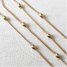 0.8mm Fine 18K High Quality Rose Gold Plated Chain with 4x2mm Oval Bead Satellites