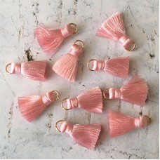 18mm Silk Mini Tassels with Gold Jumpring - Pack of 10 - Light Pink