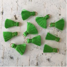 18mm Silk Mini Tassels with Gold Jumpring - Pack of 10 - Emerald Green