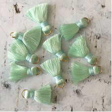 18mm Silk Mini Tassels with Gold Jumpring - Pack of 10 - Light Green
