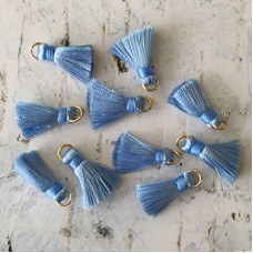 18mm Silk Mini Tassels with Gold Jumpring - Pack of 10 - Light Blue