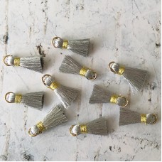 18mm Silk Mini Tassels with Gold Jumpring - Pack of 10 - Silver/Gold