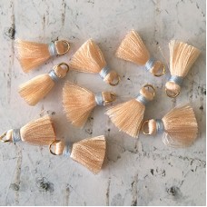 18mm Silk Mini Tassels with Gold Jumpring - Pack of 10 - Peach/Silver