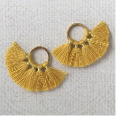 20mm Cotton Mini Ring-Tassels - Golden Amber - Per pair