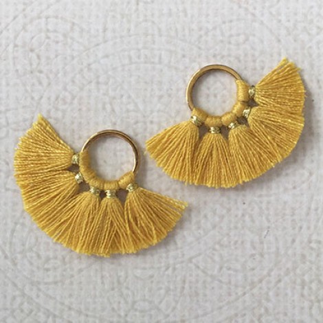20mm Cotton Mini Ring-Tassels - Golden Amber - Per pair