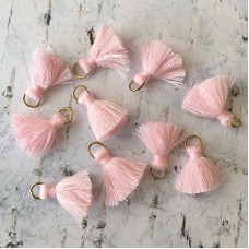20mm Cotton Mini Tassels with Gold Jumpring - Pack of 10 - Pale Pink/Gold