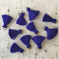 20mm Cotton Mini Tassels with Gold Jumpring - Pack of 10 - Royal Blue/Gold