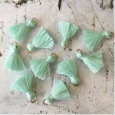 20mm Cotton Mini Tassels with Gold Jumpring - Pack of 10 - Aqua/Gold