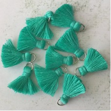20mm Cotton Mini Tassels with Silver Jumpring - Pack of 10 - Aqua Green/Silver