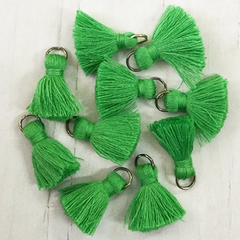 20mm Cotton Mini Tassels with Silver Jumpring - Pack of 10 - Green/Silver