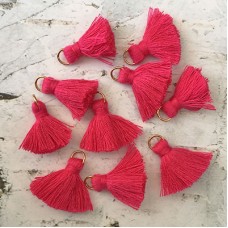 20mm Cotton Mini Tassels with Gold Jumpring - Pack of 10 - Bright Pink