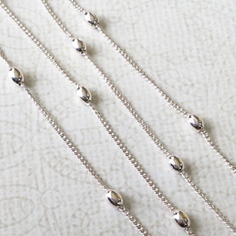 0.8mm Fine High Quality Silver Plated Chain with 4x2mm Oval Bead Satellites