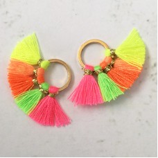 20mm Cotton Mini Ring-Tassels - Neon-Multicolour - Per pair