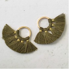 20mm Cotton Mini Ring-Tassels - Khaki - Per pair