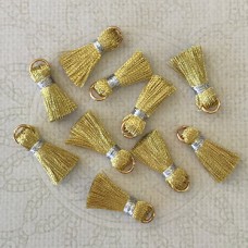 18mm Silk Mini Tassels with Gold Jumpring - Pack of 10 - Metallic Gold/Silver