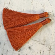 80mm Thick Bound Long Silk Tassels with Silver Jumpring - Burnt Orange
