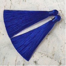 80mm Thick Bound Long Silk Tassels with Silver Jumpring - Royal Blue