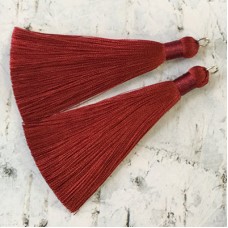 80mm Thick Bound Long Silk Tassels with Silver Jumpring - Deep Sienna Red