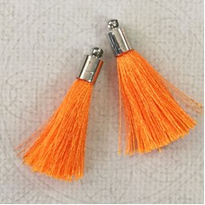 35mm Silk Tassels with Silver Beadcap - Orange