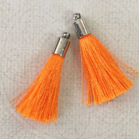 35mm Silk Tassels with Silver Beadcap - Orange - Per Pair