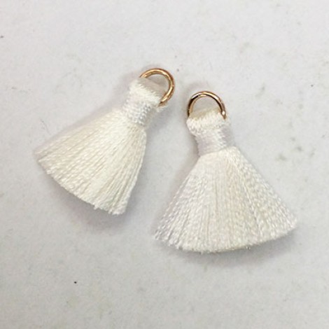 18mm Silk Mini Tassels with Gold Jumpring - Pack of 10 - White/Gold