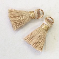 18mm Silk Mini Tassels with Gold Jumpring - Pack of 10 - Latte/Gold