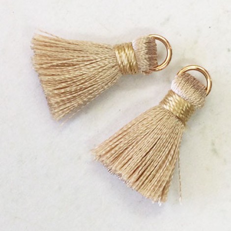 18mm Silk Mini Tassels with Gold Jumpring - Pack of 10 - Latte/Gold