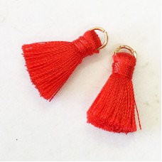 18mm Silk Mini Tassels with Gold Jumpring - Pack of 10 - Red Hot Red