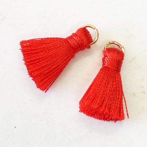 18mm Silk Mini Tassels with Gold Jumpring - Pack of 10 - Red Hot Red