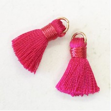 18mm Silk Mini Tassels with Gold Jumpring - Pack of 10 - Hot Pink