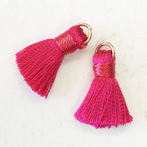 18mm Silk Mini Tassels with Gold Jumpring - Pack of 10 - Hot Pink
