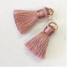 18mm Silk Mini Tassels with Gold Jumpring - Pack of 10 - Dusty Mauve