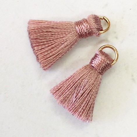 18mm Silk Mini Tassels with Gold Jumpring - Pack of 10 - Dusty Mauve