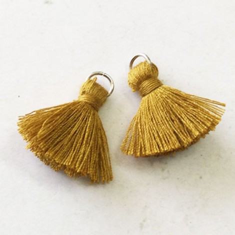 20mm Cotton Mini Tassels with Silver Jumpring - Pack of 10 - Ochre/Silver