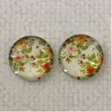 12mm Art Glass Backed Cabochons  - Vintage Flowers 1 - Per Pair