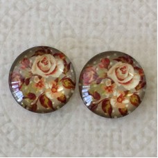 12mm Art Glass Backed Cabochons  - Vintage Flowers 11