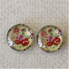 12mm Art Glass Backed Cabochons  - Vintage Flowers 8 - Per Pair