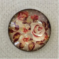 25mm Art Glass Backed Cabochons - Vintage Flowers 10 - Each
