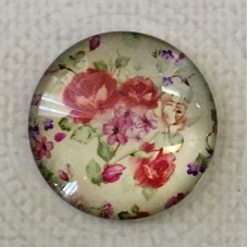 25mm Art Glass Backed Cabochons - Vintage Flowers 11 - Each