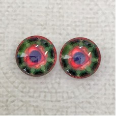 12mm Art Glass Backed Cabochons - Heart Beat 11 - Per Pair