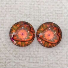 12mm Art Glass Backed Cabochons - Heart Beat 12 - Per Pair